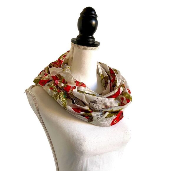 Christmas House Holiday Gnome Holly Wreath Print Shabby Chic Fashion Scarf OSFM - Picture 2 of 4